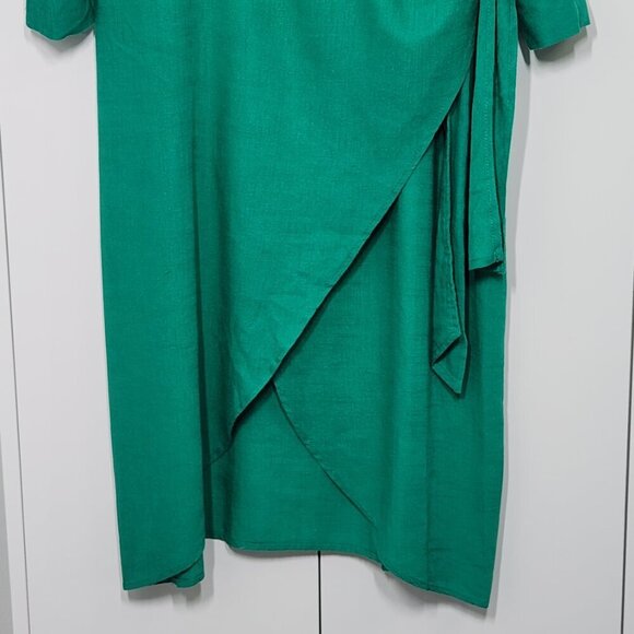 Rachel Zoe Wrap Dress Women's Size 6 Green Linen Blend Long Sleeves - Picture 5 of 12